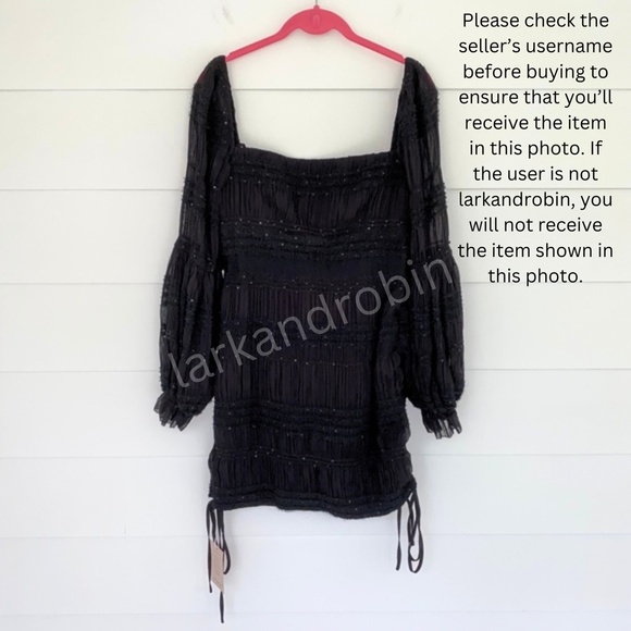 NEW Self-Portrait Shirred Chiffon Dress Black 6 - Picture 15 of 17